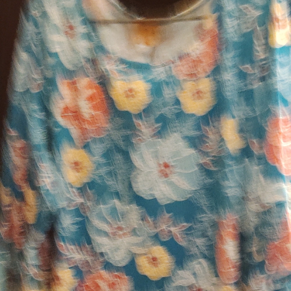 Ruby Rd. Vibrant Floral Blouse in Blue and Orange